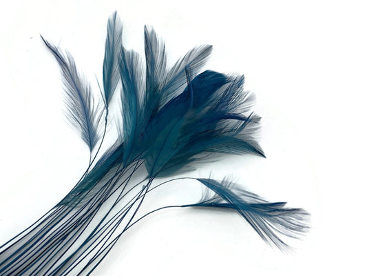 1 Dozen - Teal Blue Stripped Rooster Neck Hackle Eyelash Feather