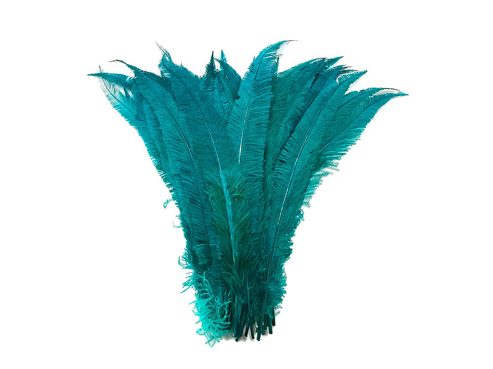 5 Pieces - Teal Blue Long Ostrich Nandu Trimmed Feathers