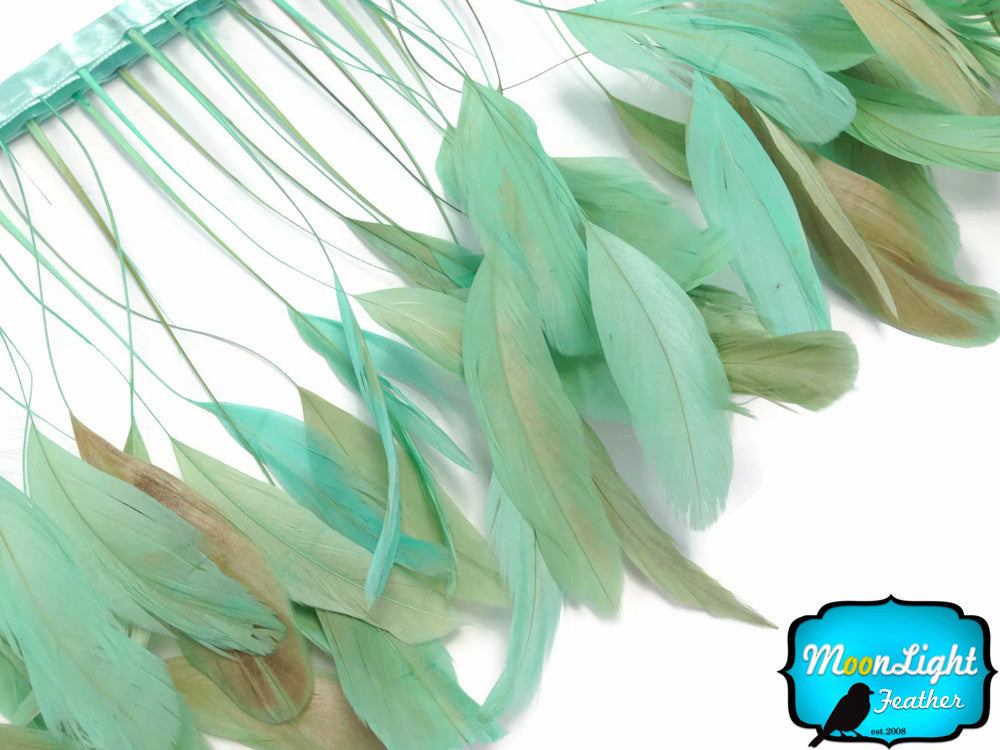 1 Yard - Aqua Green Stripped Coque Tail Feathers Wholesale Trim (Bulk)