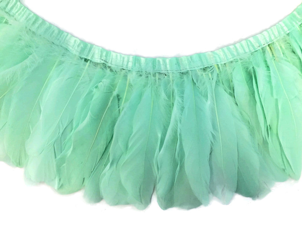 1 Yard - Aqua Green Goose Pallet Parried Dyed Feather Trim