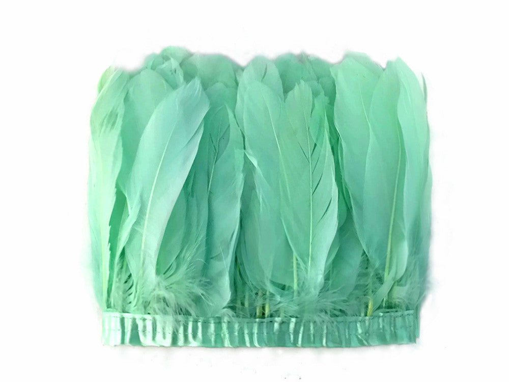 1 Yard - Aqua Green Goose Pallet Parried Dyed Feather Trim