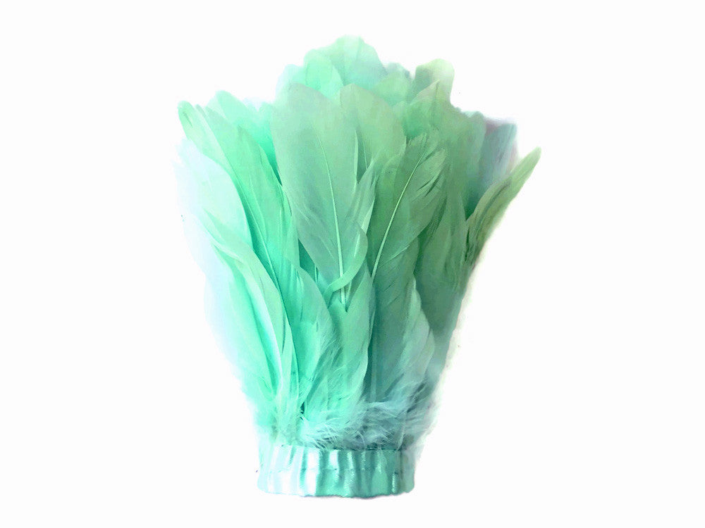 1 Yard - Aqua Green Goose Pallet Parried Dyed Feather Trim