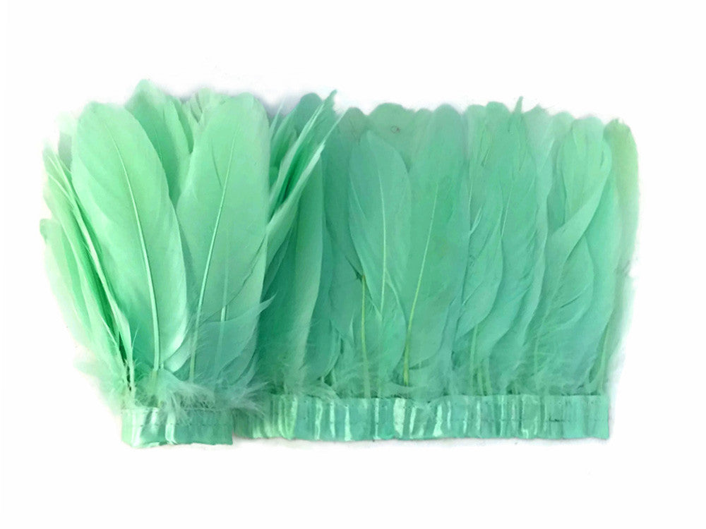 1 Yard - Aqua Green Goose Pallet Parried Dyed Feather Trim