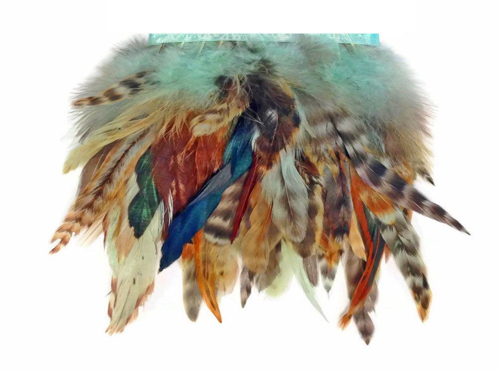 1 Yard - Aqua Blue Chinchilla Rooster Feathers Trim