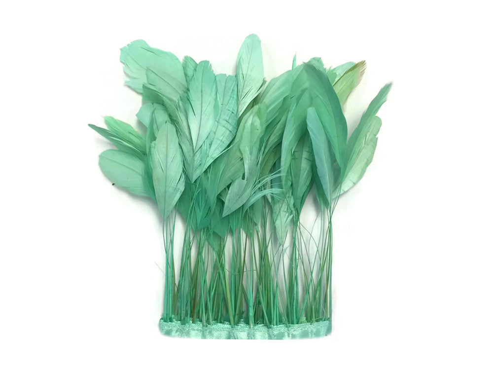 1 Yard - Aqua Green Stripped Coque Tail Feathers Wholesale Trim (Bulk)