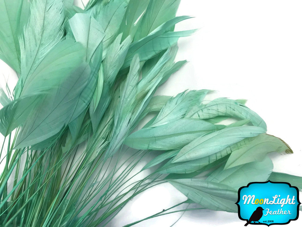 1 Yard - Aqua Green Stripped Coque Tail Feathers Wholesale Trim (Bulk)