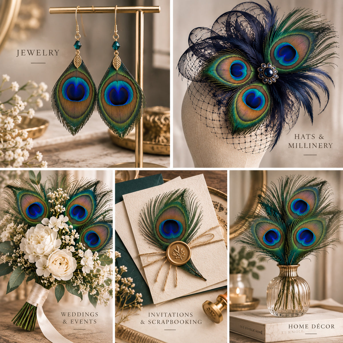 10 Pieces - Full Eye Trimmed Natural Iridescent Green Peacock Tail Feathers