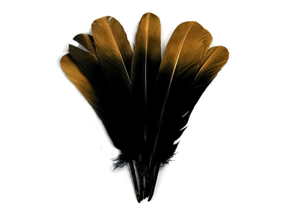 1/4 lbs. - Gold Metallic Spray Paint Over Black Tipped Tom Turkey Rounds Imitation "Eagle" Wholesale Feathers (Bulk)