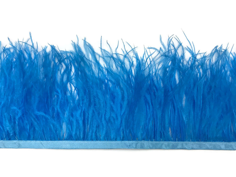 6 Inch Strip - Turquoise Blue Ostrich Fringe Trim Feather