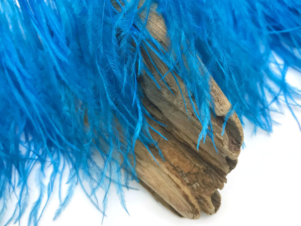 6 Inch Strip - Turquoise Blue Ostrich Fringe Trim Feather