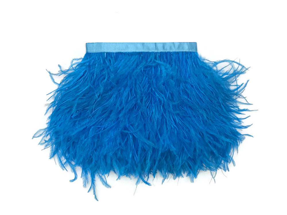 6 Inch Strip - Turquoise Blue Ostrich Fringe Trim Feather