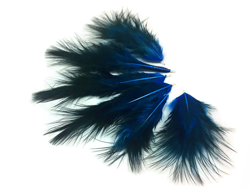 1 Dozen - Solid Turquoise Blue & Black Mini Rooster Chickabou Fluff Whiting Hair Feathers