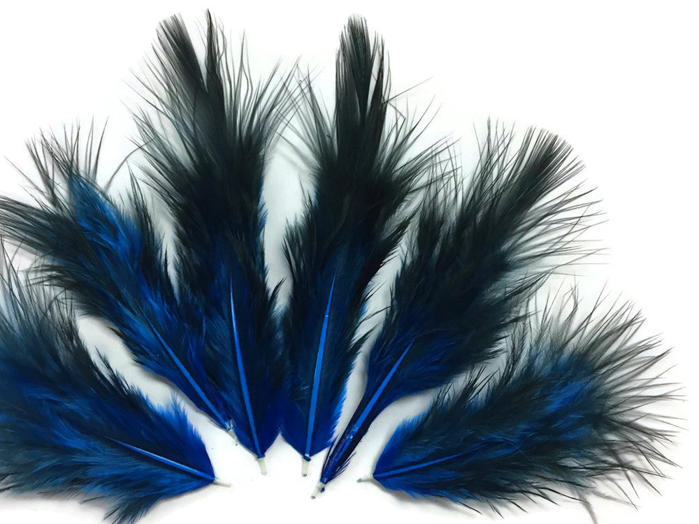 1 Dozen - Solid Turquoise Blue & Black Mini Rooster Chickabou Fluff Whiting Hair Feathers