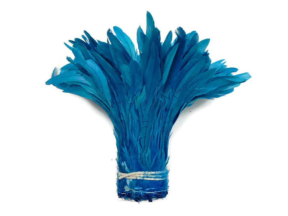 2.5 Inch Strip - 8-10" Turquoise Blue Strung Bleach & Dyed Rooster Coque Tails Feathers