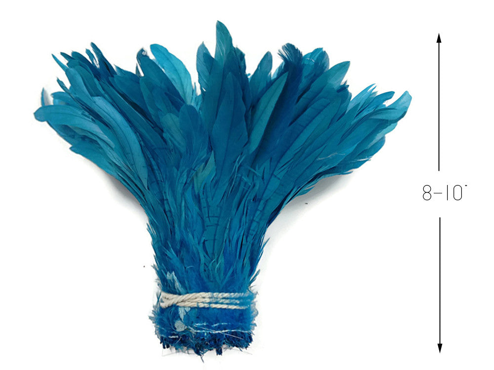 2.5 Inch Strip - Turquoise Blue Strung Bleach & Dyed Rooster Coque Tails Feathers