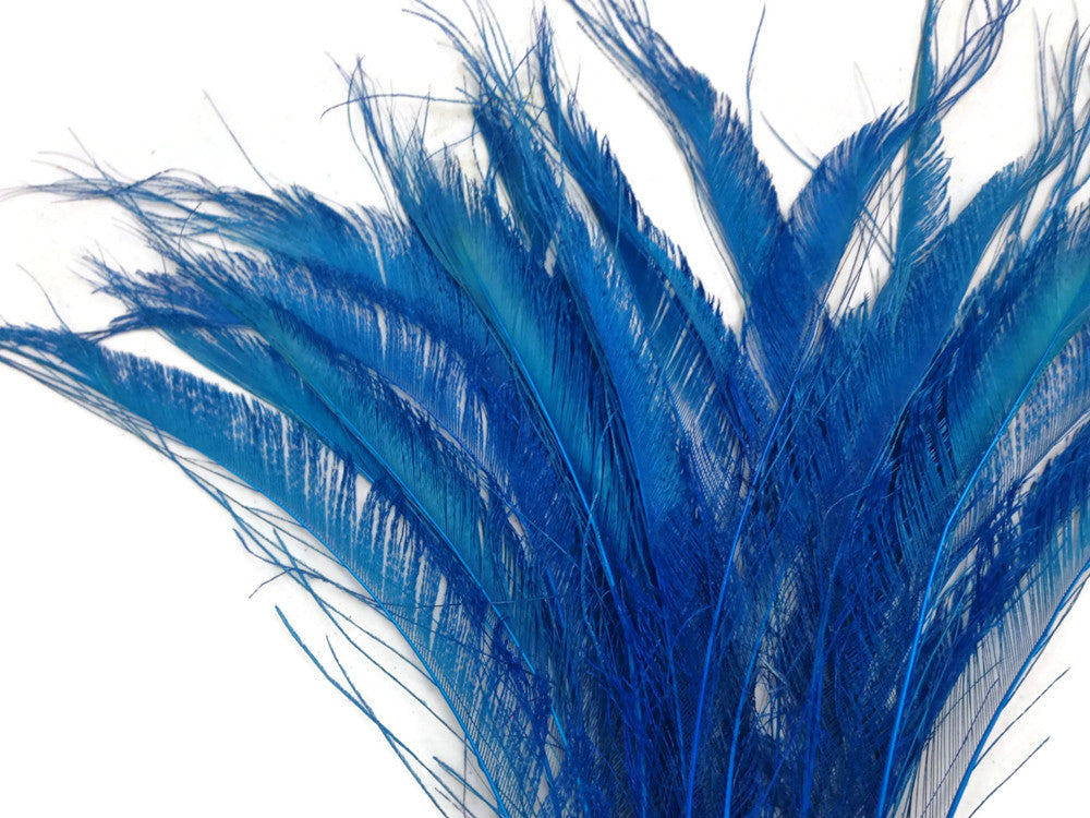 50 Pieces - Turquoise Blue Bleached & Dyed Peacock Swords Cut Wholesale Feathers (Bulk)