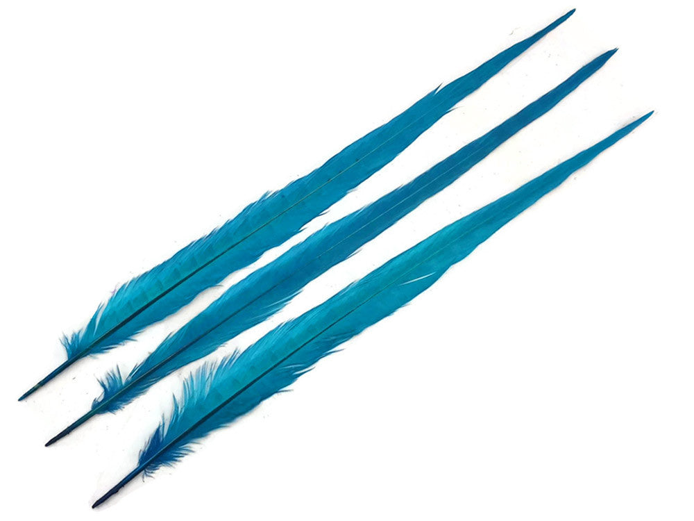 10 Pieces - 18-22" Turquoise Blue Bleached and Dyed Long Ringneck Pheasant Tail Feathers