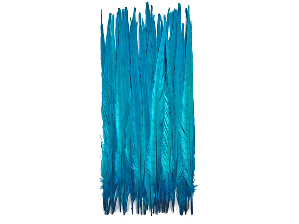 10 Pieces - 18-22" Turquoise Blue Bleached and Dyed Long Ringneck Pheasant Tail Feathers