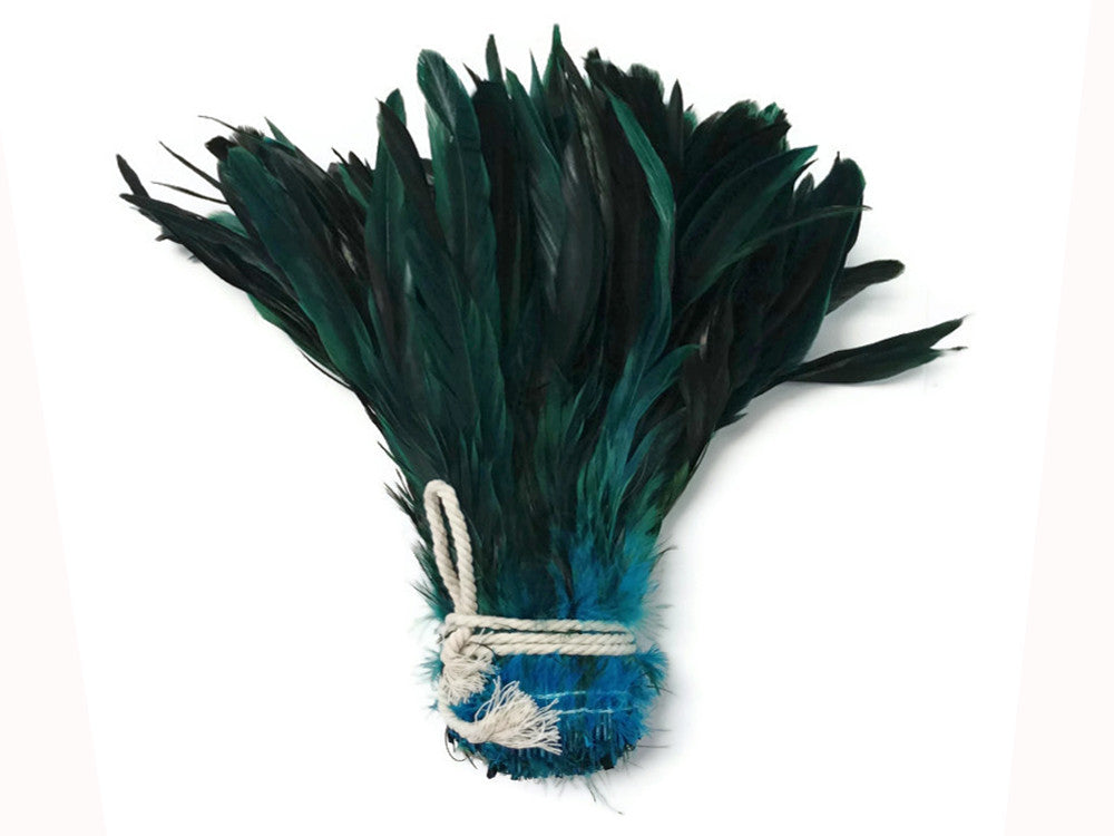 2.5  Inch Strip -  8-10" Turquoise Blue Half Bronze Natural Dyed Coque Tail Strung Feathers
