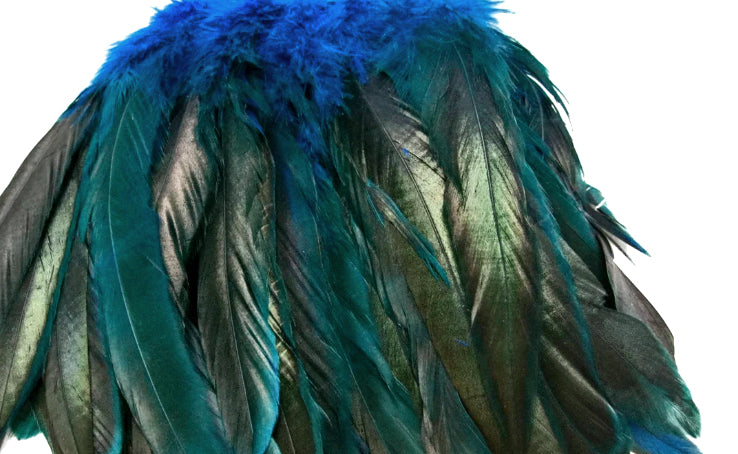 1/2 Yard - 8-10" Turquoise Blue Half Bronze Natural Dyed Coque Tail Strung Wholesale Feathers (Bulk)