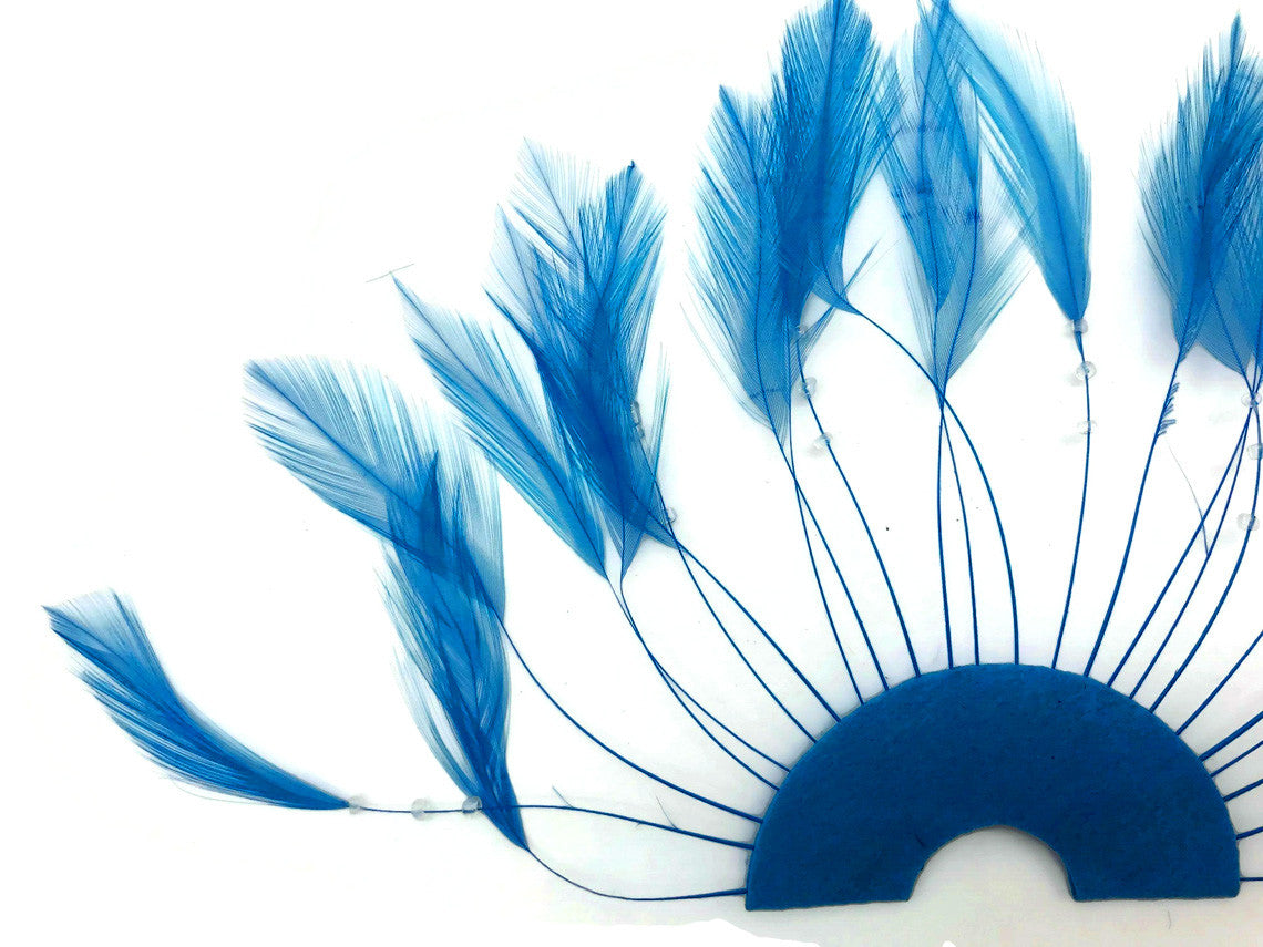 1 Piece - Blue Half Beaded Pinwheel Stripped Rooster Hackle Feather Pads