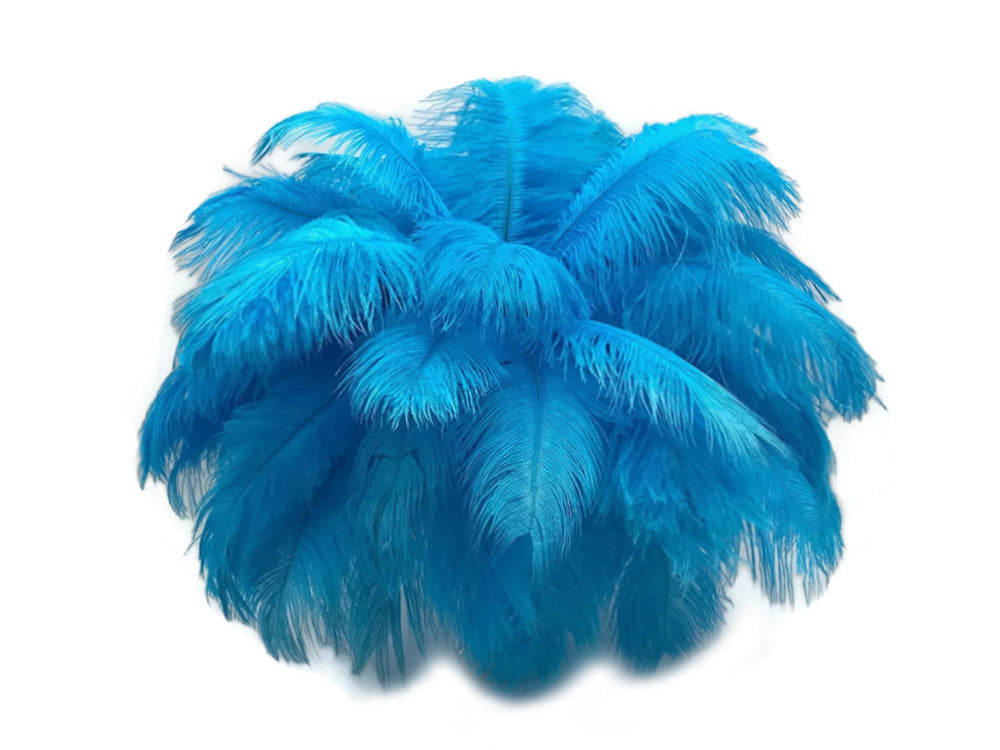 10 Pieces - 11-13" Turquoise Blue Bleached & Dyed Ostrich Drabs Body Feathers