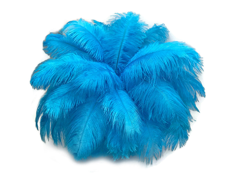 10 Pieces - 8-10" Turquoise Blue Ostrich Dyed Drabs Feathers