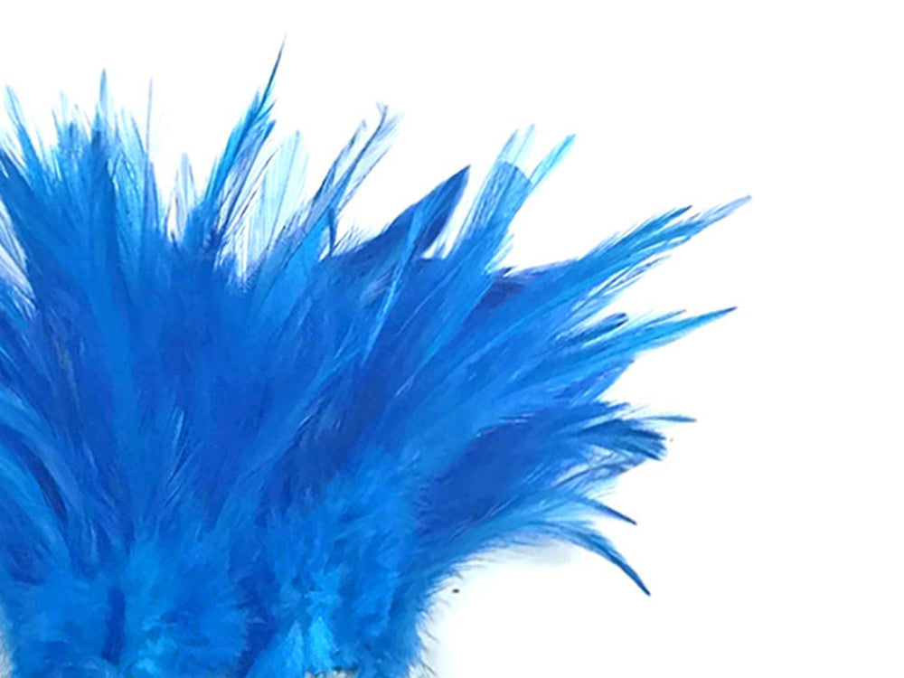 4 Inch Strip – 4-6” Dyed Turquoise Blue Strung Chinese Rooster Saddle Feathers 