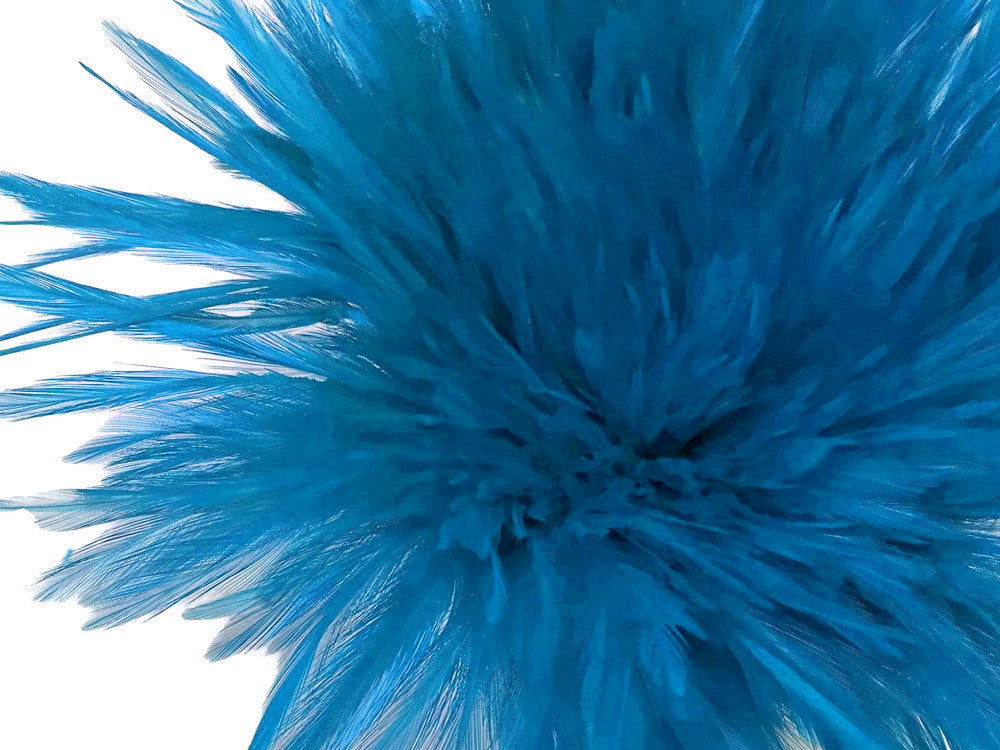 4 Inch Strip – 4-6” Dyed Turquoise Blue Strung Chinese Rooster Saddle Feathers 