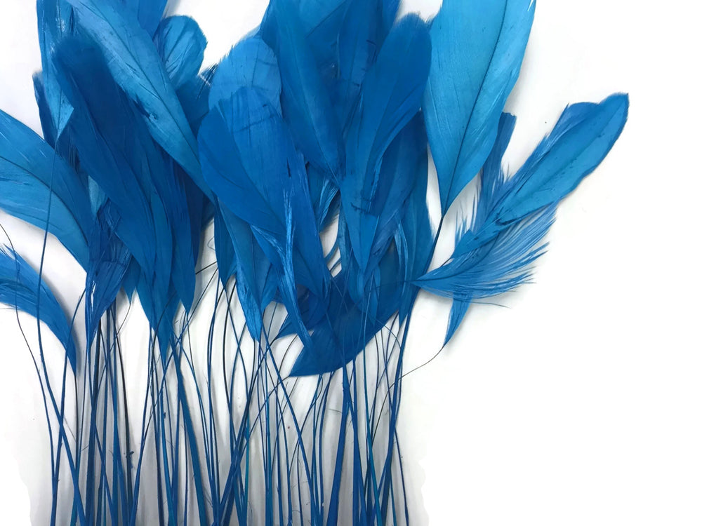 1 Yard - Turquoise Blue Stripped Coque Tail Feathers Wholesale Trim (Bulk)