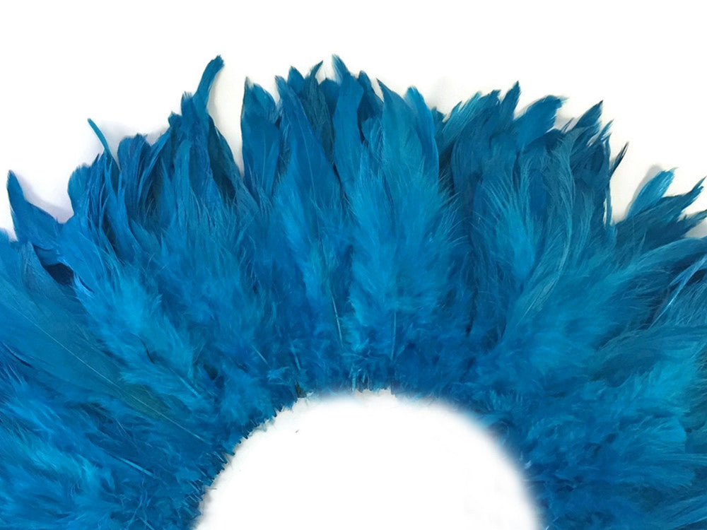 1 Yard - Turquoise Blue Bleached & Dyed Strung Rooster Schlappen Wholesale Feathers (Bulk)