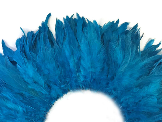 4 Inch Strip - Turquoise Blue Bleached & Dyed Strung Rooster Schlappen Feathers