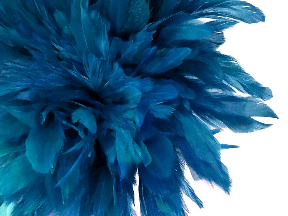 4 Inch Strip - Turquoise Blue Bleached & Dyed Strung Rooster Schlappen Feathers