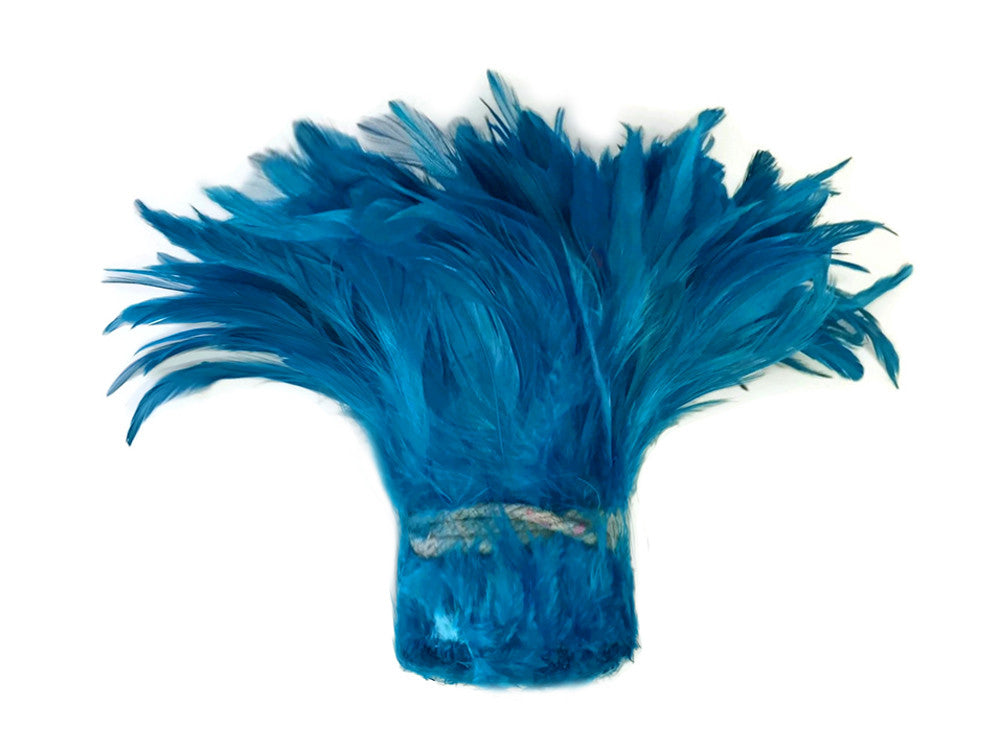 4 Inch Strip - Turquoise Blue Bleached & Dyed Strung Rooster Schlappen Feathers