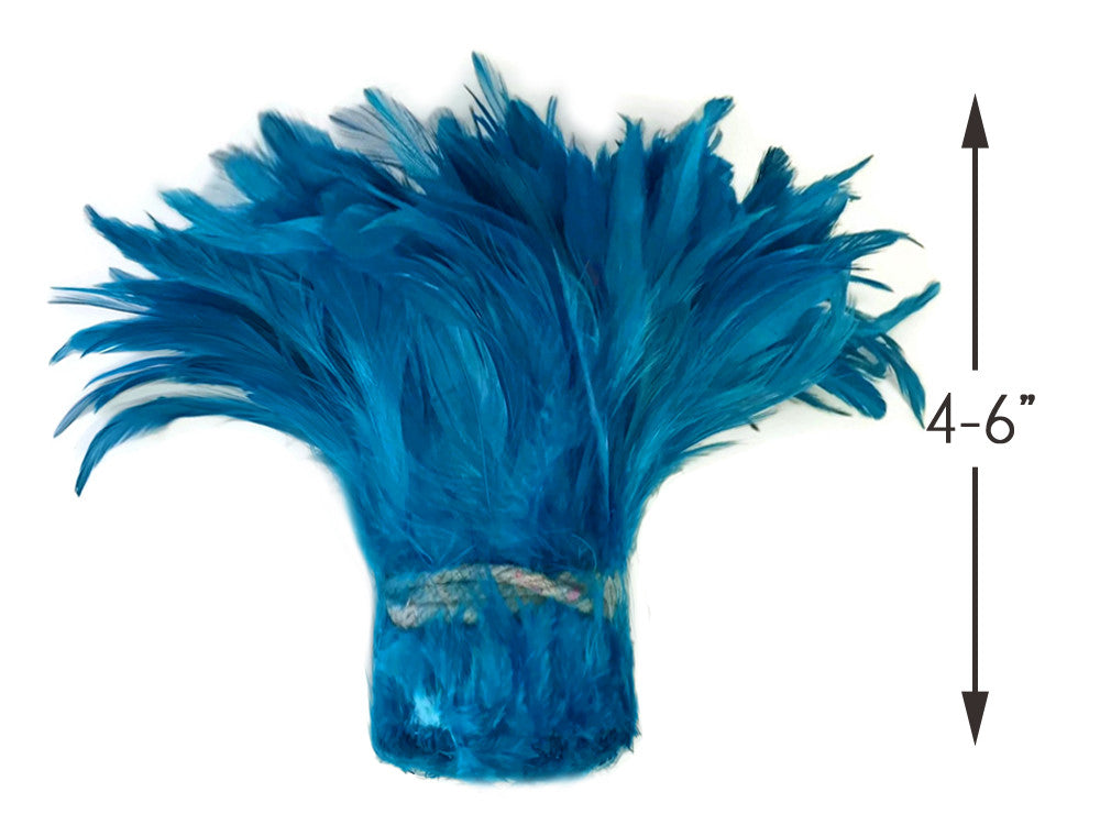 4 Inch Strip - Turquoise Blue Bleached & Dyed Strung Rooster Schlappen Feathers