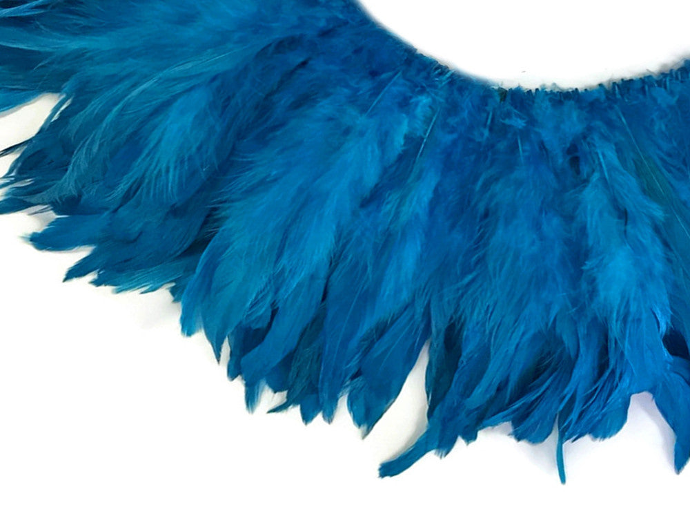 4 Inch Strip - Turquoise Blue Bleached & Dyed Strung Rooster Schlappen Feathers