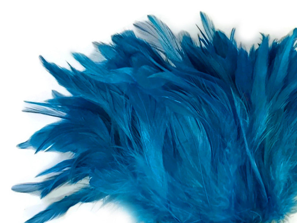 4 Inch Strip - Turquoise Blue Bleached & Dyed Strung Rooster Schlappen Feathers