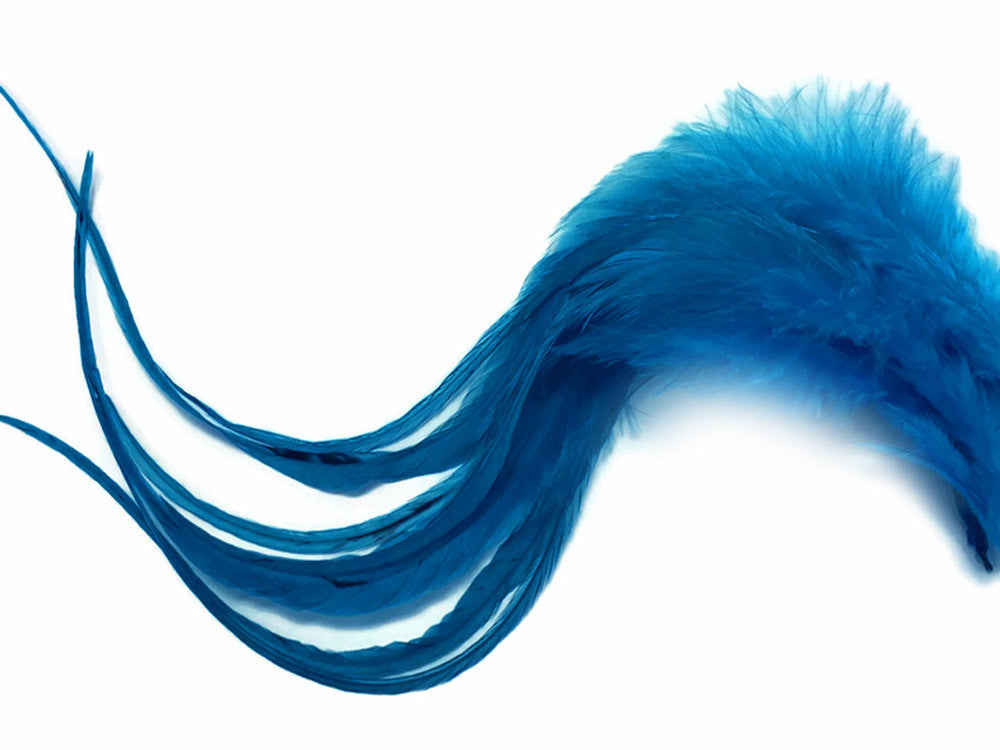 6 Pieces - XL Solid Turquoise Blue Thick Rooster Hair Extension Feathers