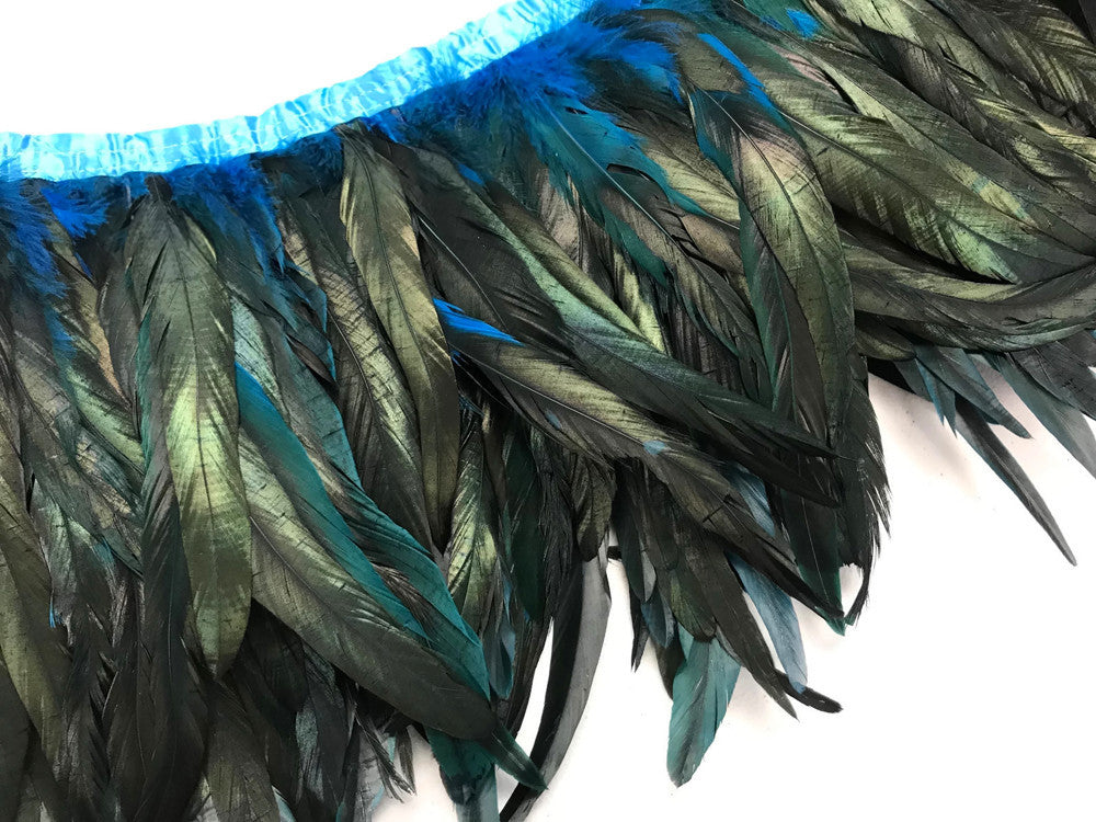 1 Yard - 10-12" Turquoise Blue Dyed Over Natural Coque Tails Long Feather Trim (Bulk)