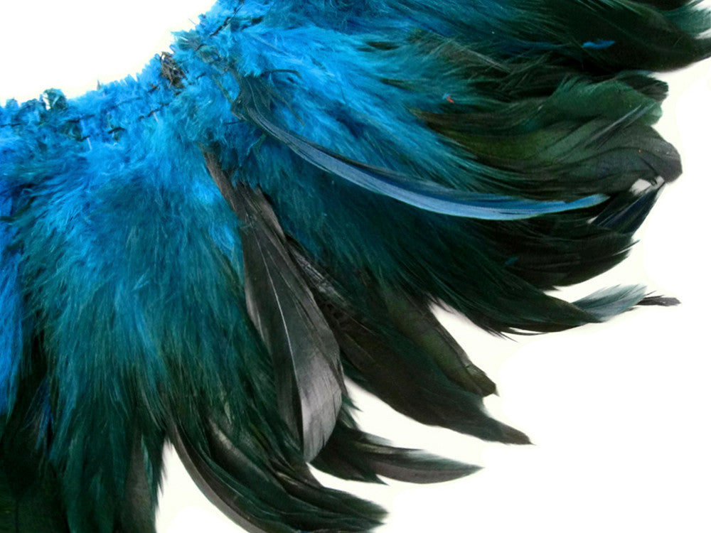 4 Inch Strip - Turquoise Blue Dyed Half Bronze Strung Rooster Schlappen Feathers