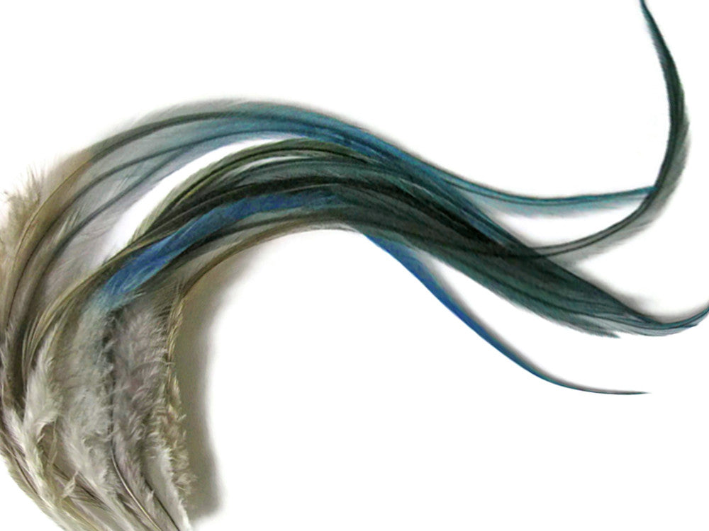 4 Pieces - Twilight Blendz Ombre Thick Long Whiting Farm Rooster Hair Extension Feathers