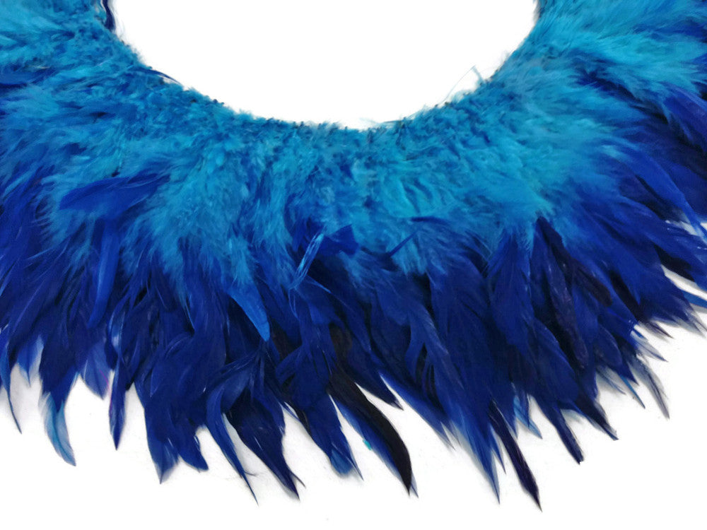 2 Inch Strip - Blue Two Tone Bleached & Dyed Strung Rooster Schlappen Feathers