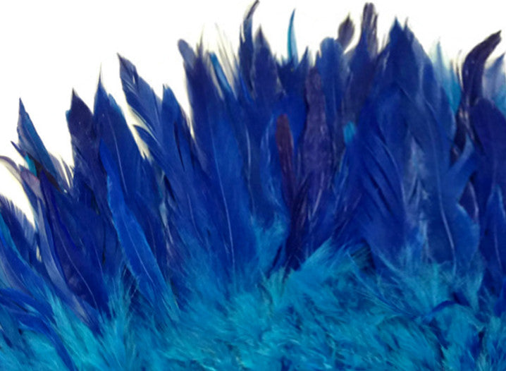 2 Inch Strip - Blue Two Tone Bleached & Dyed Strung Rooster Schlappen Feathers