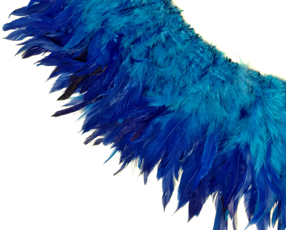 2 Inch Strip - Blue Two Tone Bleached & Dyed Strung Rooster Schlappen Feathers