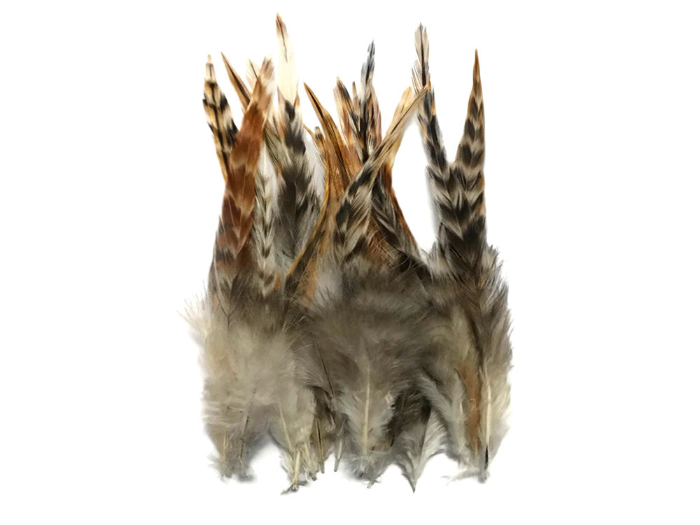 1 Dozen - Medium Natural Unique Ginger Grizzly Rooster Saddle Whiting Hair Extension Feathers