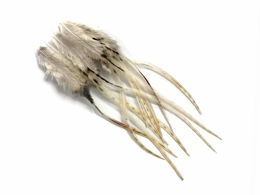 1 Dozen - Medium Natural Unique Cream Rooster Saddle Whiting Hair Extension Feathers