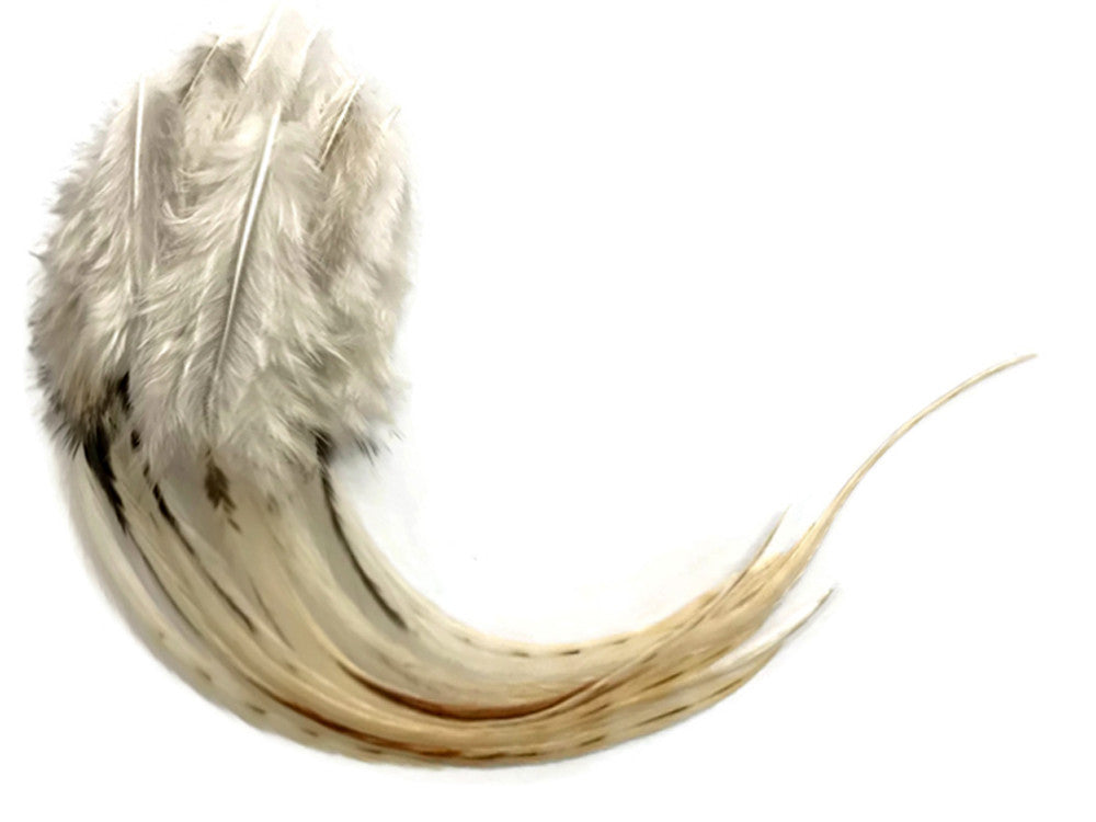 1 Dozen - Medium Natural Unique Cream Rooster Saddle Whiting Hair Extension Feathers