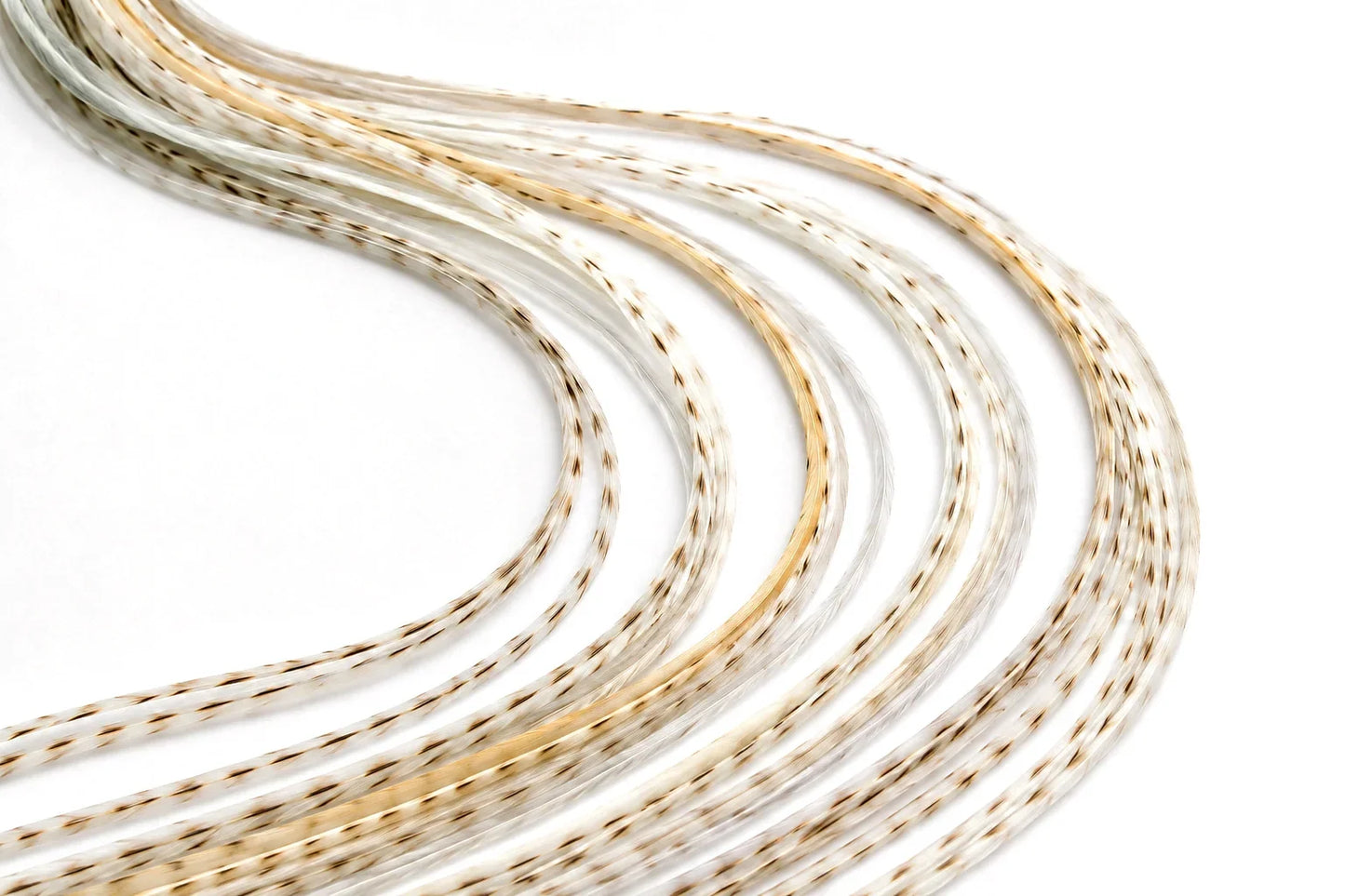 6 Pieces - XL Unique Cream Variant Grizzly Thin Whiting Farms Rooster Saddle Hair Extension Feathers