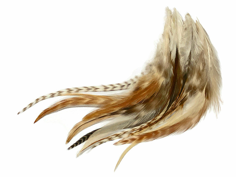 1 Dozen - Short Unique Ginger Grizzly Whiting Farm Rooster Saddle Hair Extension Feathers