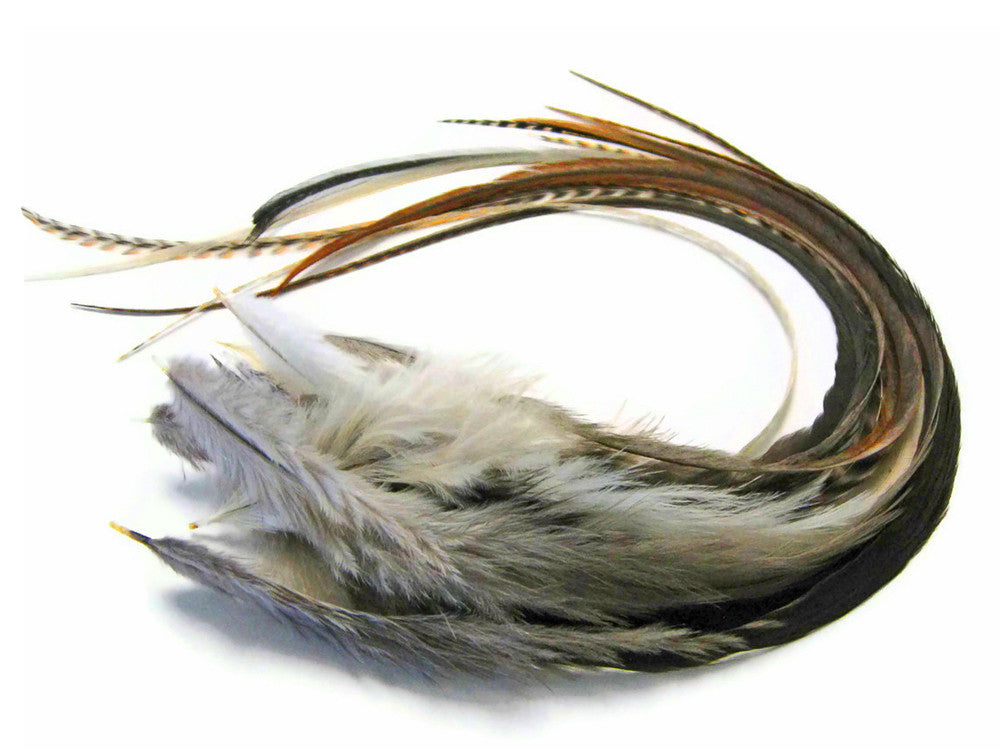 6 Pieces - Unique Ginger Thick Long Grizzly Rooster Hair Extension Feathers